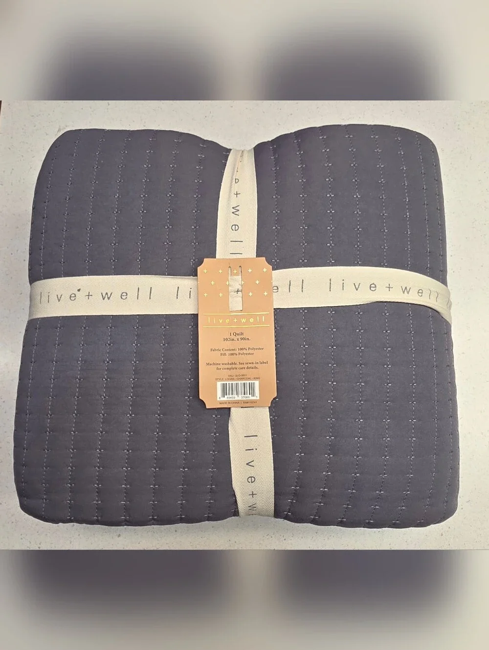 LIVE & WELL Garment Washed Box Stitch Quilt KING Size Logan CHARCOAL Gray - NEW